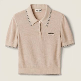 Replica Miu Miu Cotton knit polo shirt Sand Beige #6001