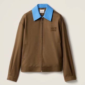 Replica Miu Miu Gabardine blouson jacket with poplin collar 2025 #6021