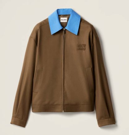 Replica Miu Miu Gabardine blouson jacket with poplin collar 2025 #6021