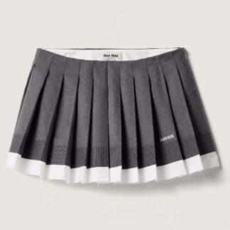 Replica Miu Miu Knit and poplin pleated miniskirt 2025 #6029