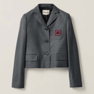 Replica Miu Miu Single-breasted grisaille jacket with logo 2025 #6036