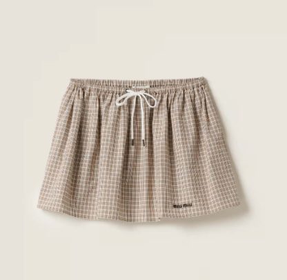 Replica Miu Miu Checked miniskirt Cork Beige 2025 #6009