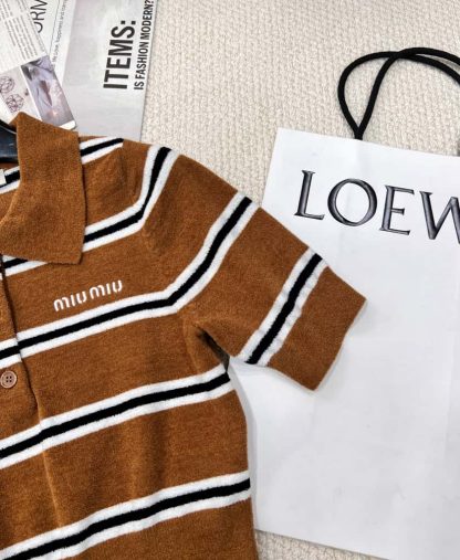 Replica Miu Miu Striped viscose polo shirt #6006 - Image 4