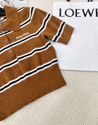 Replica Miu Miu Striped viscose polo shirt #6006 - Image 8