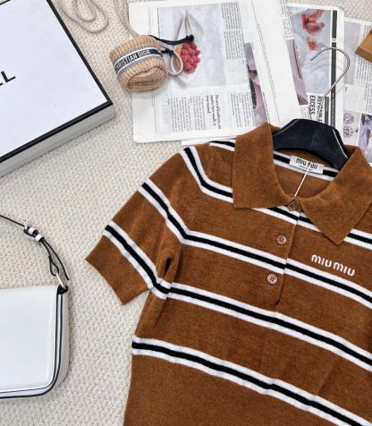 Replica Miu Miu Striped viscose polo shirt #6006 - Image 9