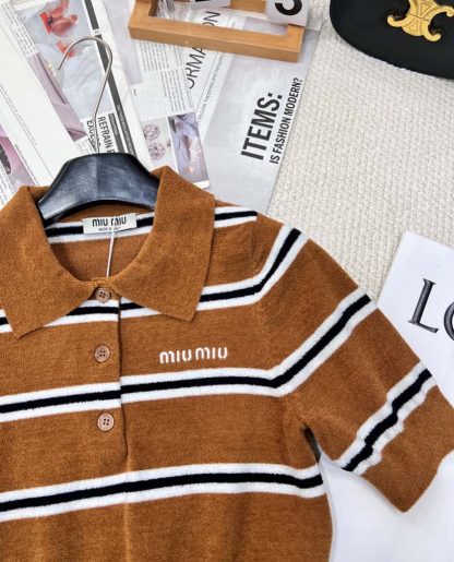 Replica Miu Miu Striped viscose polo shirt #6006 - Image 3