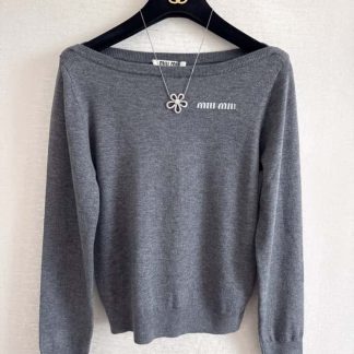 Replica Miu Miu Wool boat-neck sweater Slate Gray #6003