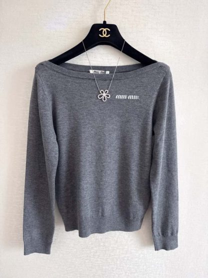 Replica Miu Miu Wool boat-neck sweater Slate Gray #6003