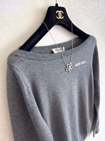 Replica Miu Miu Wool boat-neck sweater Slate Gray #6003 - Image 4