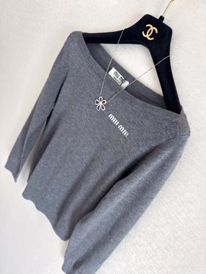 Replica Miu Miu Wool boat-neck sweater Slate Gray #6003 - Image 3