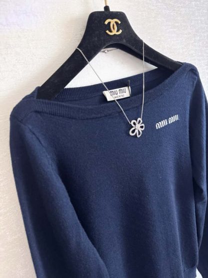 Replica Miu Miu Wool boat-neck sweater Navy #6004 - Image 6