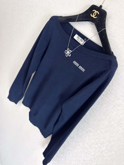 Replica Miu Miu Wool boat-neck sweater Navy #6004 - Image 5