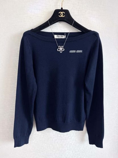 Replica Miu Miu Wool boat-neck sweater Navy #6004