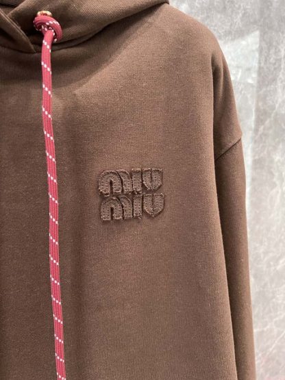 Replica Miu Miu Cotton fleece hoodie Cocoa Brown 2025 #6035 - Image 4