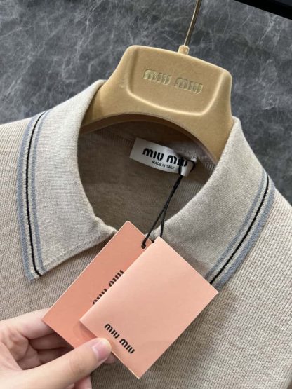 Replica Miu Miu Cotton knit polo shirt Sand Beige #6001 - Image 3