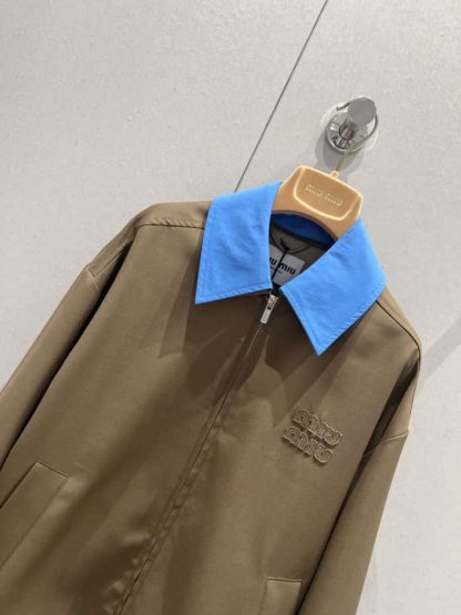 Replica Miu Miu Gabardine blouson jacket with poplin collar 2025 #6021 - Image 8