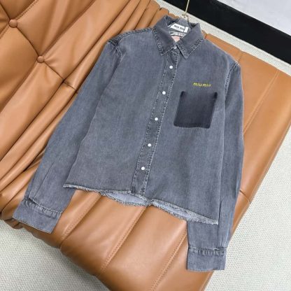 Replica Miu Miu Cropped chambray shirt 2025 #6032 - Image 9