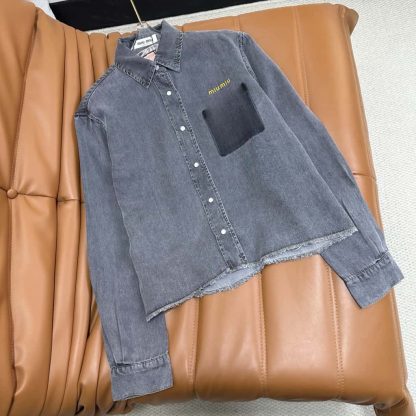 Replica Miu Miu Cropped chambray shirt 2025 #6032 - Image 8