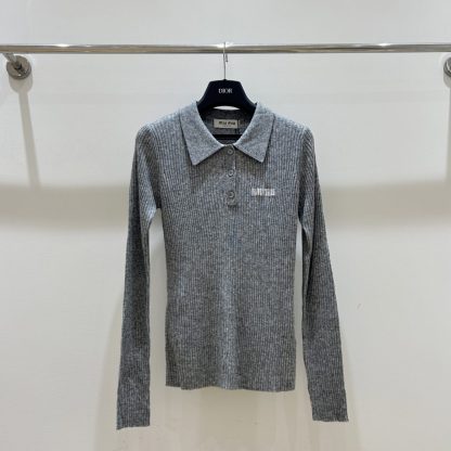 Replica Miu Miu Cashmere and silk knit polo shirt #6005 - Image 3