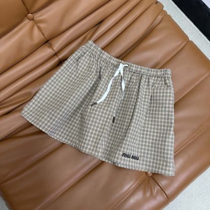 Replica Miu Miu Checked miniskirt Cork Beige 2025 #6009 - Image 7