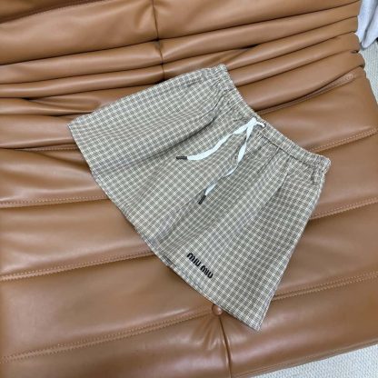 Replica Miu Miu Checked miniskirt Cork Beige 2025 #6009 - Image 8