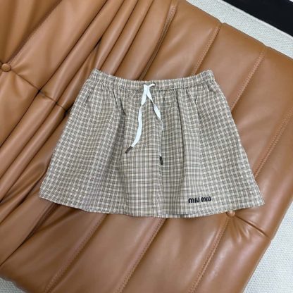 Replica Miu Miu Checked miniskirt Cork Beige 2025 #6009 - Image 2