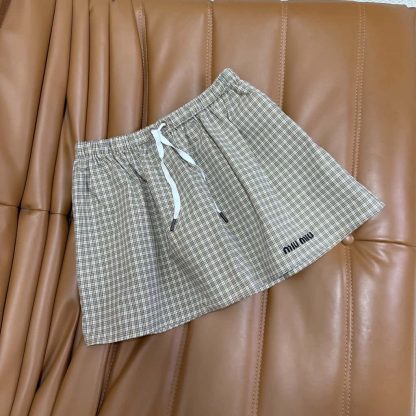 Replica Miu Miu Checked miniskirt Cork Beige 2025 #6009 - Image 4