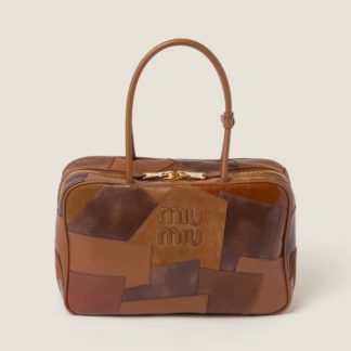 Replica Miu Miu Leather patchwork Beau bag Cognac #6088