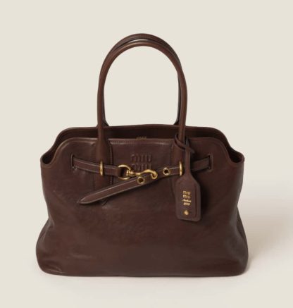 Replica Miu Miu Aventure nappa leather bag Briarwood #6049