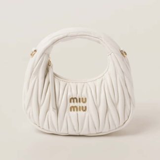 Replica Miu Miu Wander matelassé nappa leather hobo mini-bag white #6062