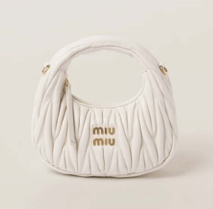 Replica Miu Miu Wander matelassé nappa leather hobo mini-bag white #6062