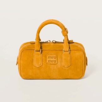 Replica Miu Miu Arcadie padded suede top-handle bag Whiskey #6084