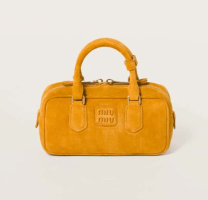 Replica Miu Miu Arcadie padded suede top-handle bag Whiskey #6084