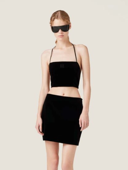 Replica Miu Miu Stretch velvet top with Miniskirt Set 2025 #6068