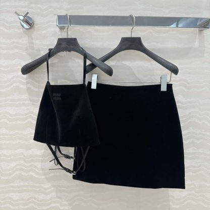 Replica Miu Miu Stretch velvet top with Miniskirt Set 2025 #6068 - Image 3