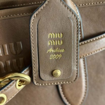 Replica Miu Miu Aventure nappa leather bag Oak #6050 - Image 8