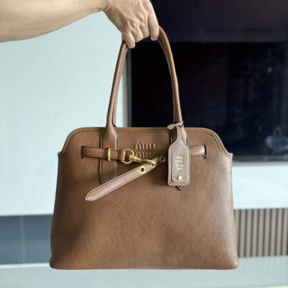 Replica Miu Miu Aventure nappa leather bag Oak #6050 - Image 4