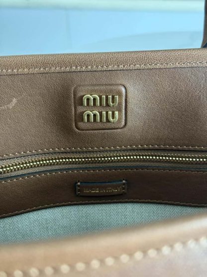 Replica Miu Miu Aventure nappa leather bag Oak #6050 - Image 16