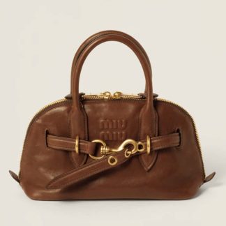 Replica Miu Miu Aventure nappa leather top-handle bag small Oak #6053