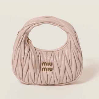 Replica Miu Miu Wander matelassé nappa leather hobo mini-bag Powder Pink #6063