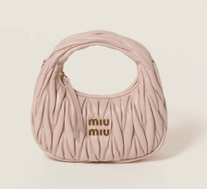 Replica Miu Miu Wander matelassé nappa leather hobo mini-bag Powder Pink #6063