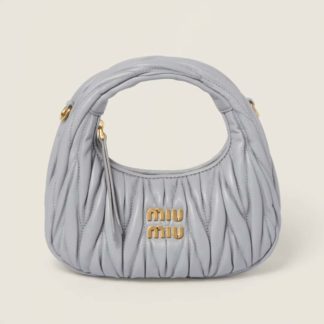 Replica Miu Miu Wander matelassé nappa leather hobo mini-bag Pearl Gray #6061