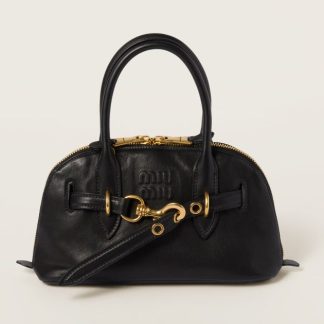 Replica Miu Miu Aventure nappa leather top-handle bag small black #6052