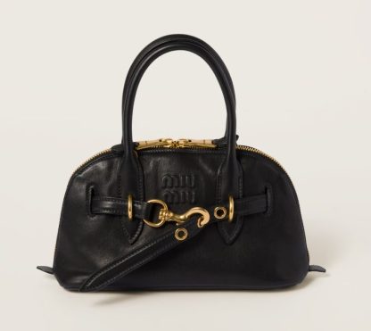 Replica Miu Miu Aventure nappa leather top-handle bag small black #6052