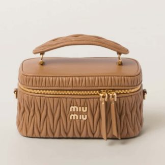 Replica Miu Miu Matelassé nappa leather shoulder bag Caramel #6065