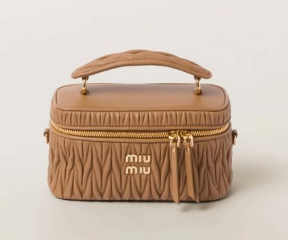 Replica Miu Miu Matelassé nappa leather shoulder bag Caramel #6065