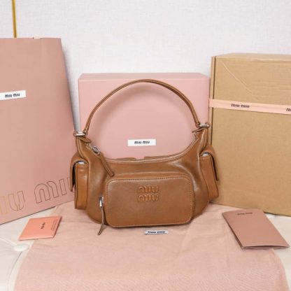 Replica Miu Miu Pocket nappa leather bag caramel #6091 - Image 8