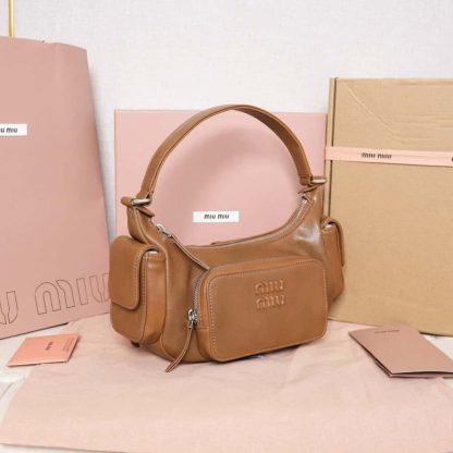 Replica Miu Miu Pocket nappa leather bag caramel #6091 - Image 10