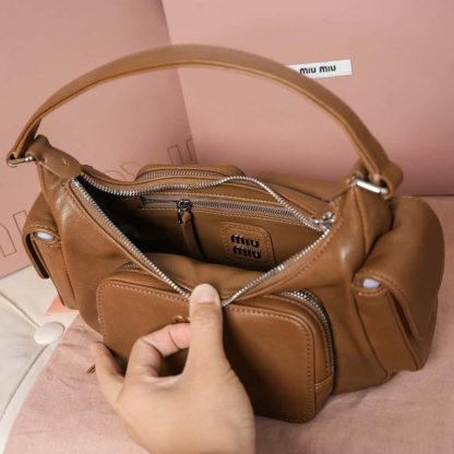 Replica Miu Miu Pocket nappa leather bag caramel #6091 - Image 5