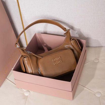 Replica Miu Miu Pocket nappa leather bag caramel #6091 - Image 11